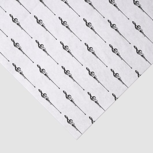 Music Motif Melting Treble Clef Black en White Tissuepapier (Detail)