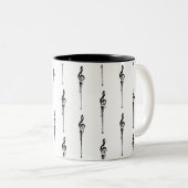 Music Motif Melting Treble Clef Black en White Tweekleurige Koffiemok (Voorkant rechts)