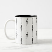 Music Motif Melting Treble Clef Black en White Tweekleurige Koffiemok (Links)