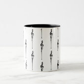 Music Motif Melting Treble Clef Black en White Tweekleurige Koffiemok (Center)