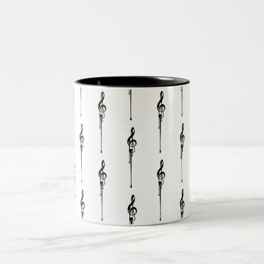 Music Motif Melting Treble Clef Black en White Tweekleurige Koffiemok (Center)