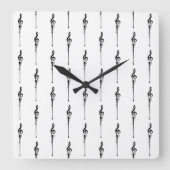 Music Motif Melting Treble Clef Black en White Vierkante Klok (Voorkant)