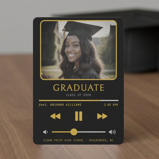 Music MP3 Player Black & Gold Graduation Aankondiging