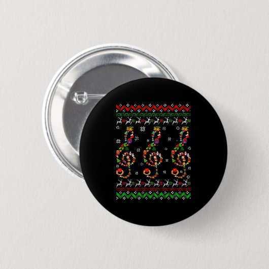 Music Note Christmas Ugly Sweater Musical Teacher  Ronde Button 5,7 Cm (Voorkant /achterkant)