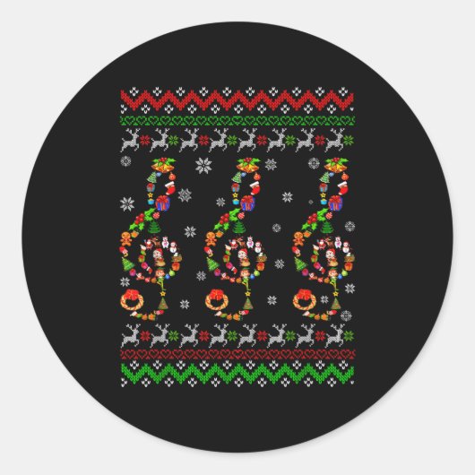 Music Note Christmas Ugly Sweater Musical Teacher Ronde Sticker (Voorkant)