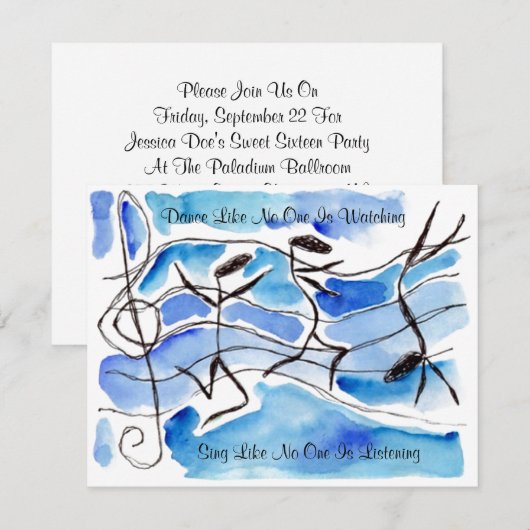 Music Note Dancers Dance Sing Party INVITATION Kaart (Voorkant / Achterkant)