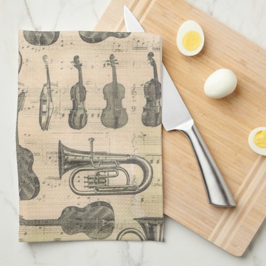Music Note Pattern Music Theme Kitchen Towel Theedoek (Quarter Fold)