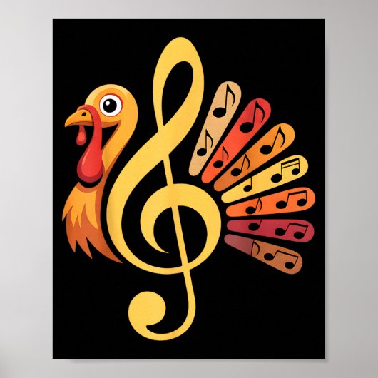 Music Note Symbol Turkey Teacher Fall Thanksgiving Poster (Voorkant)
