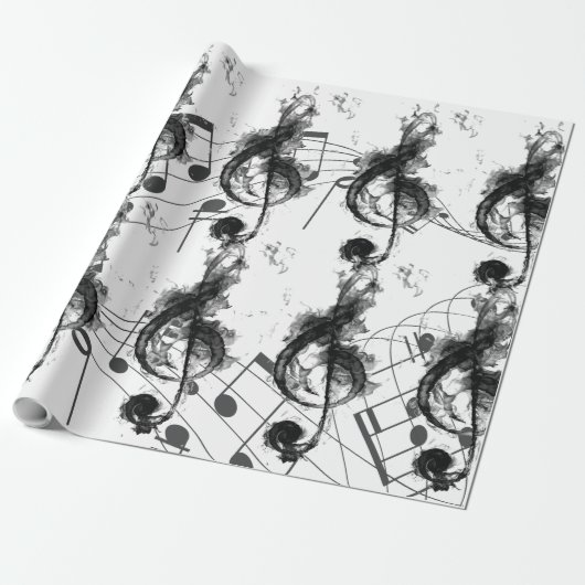 Music Note zwart-wit Luxe Cadeaupapier (Uitgerold)