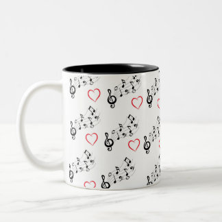 Music Notes and Hearts Coffee Mug Tweekleurige Koffiemok