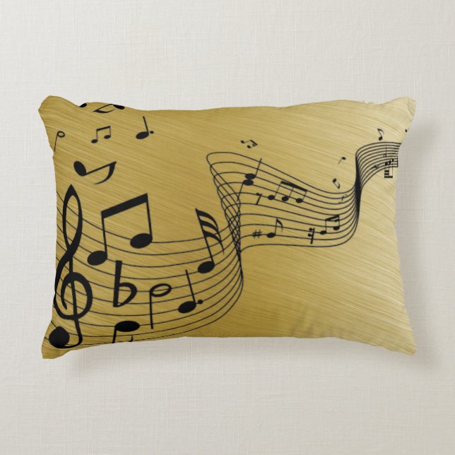 Music Notes Brushed Gold Accent Kussen (Voorkant)