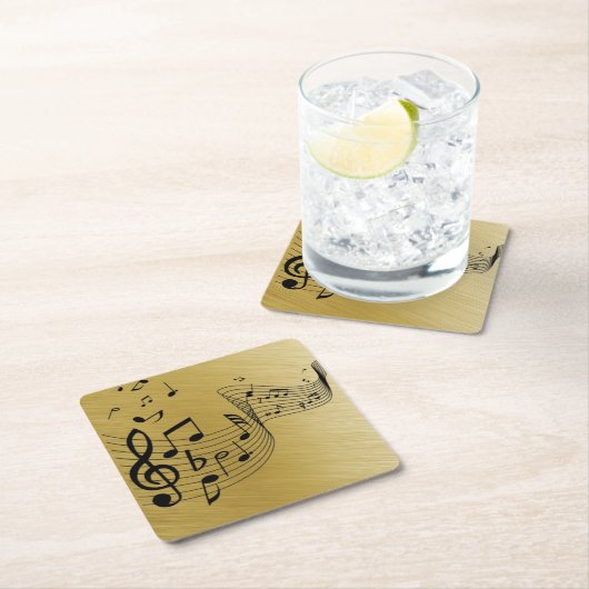 Music Notes Brushed Gold Kartonnen Onderzetters (Insitu)