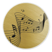 Music Notes Brushed Gold Keramische Knop (Voorkant)