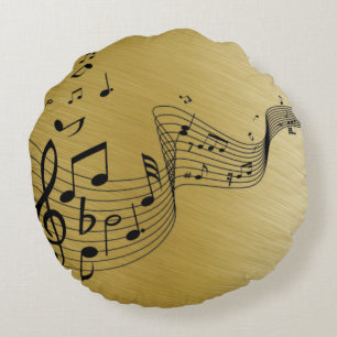 Music Notes Brushed Gold Rond Kussen