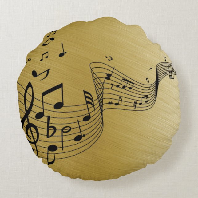 Music Notes Brushed Gold Rond Kussen (Achterkant)