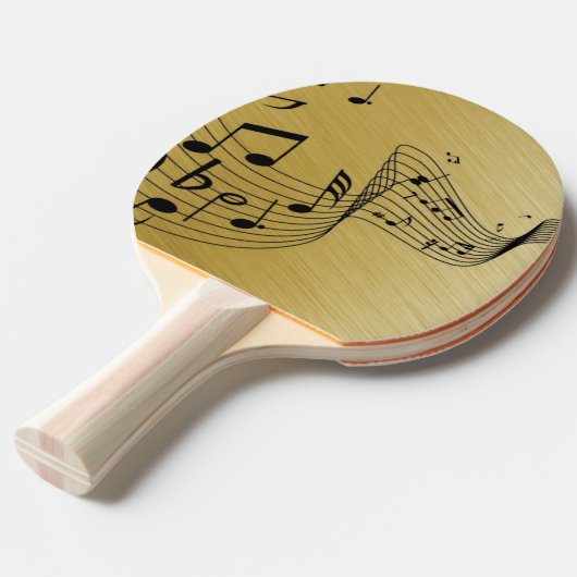 Music Notes Brushed Gold Tafeltennisbatje (Voorkant Gekanteld)