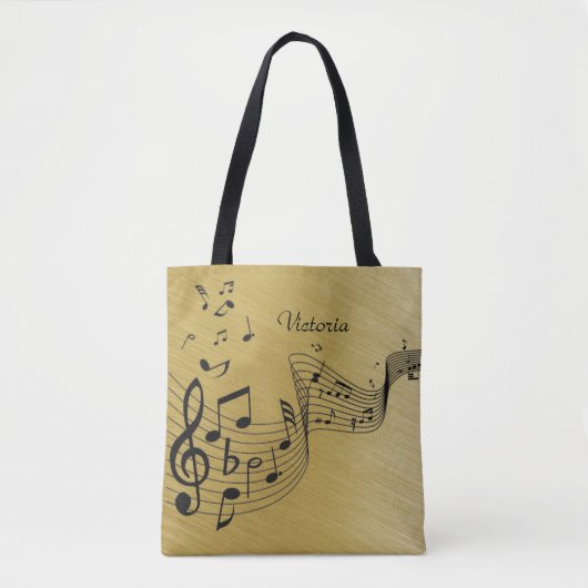 Music Notes Brushed Gold Tote Bag (Voorkant)