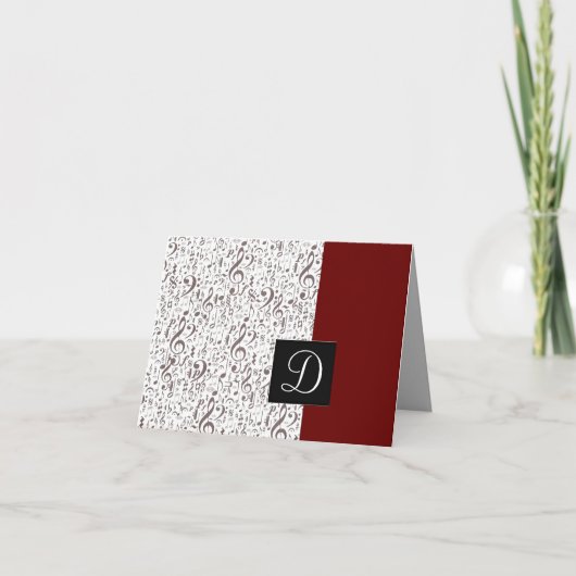 Music Notes Card with Monogram Notitiekaartje (Voorkant)