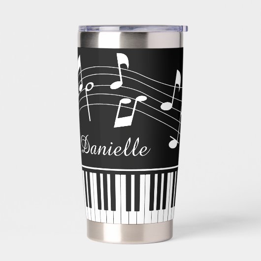 Music Notes Piano Personalized Black White Geïsoleerde Drinkbeker (Links)