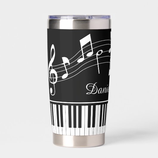 Music Notes Piano Personalized Black White Geïsoleerde Drinkbeker (Voorkant)