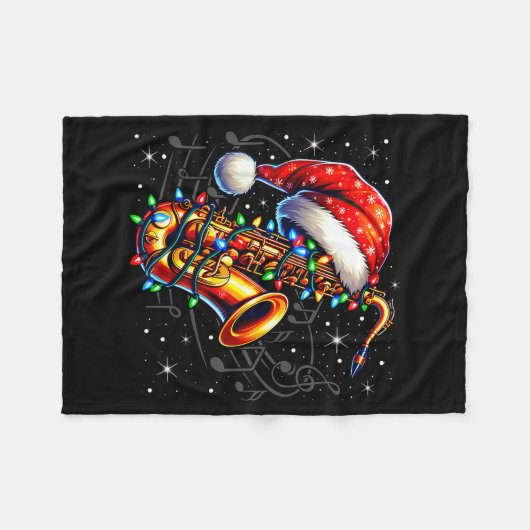 Music Notes Treble Clef Christmas Saxophone Jazz M Fleece Deken (Voorkant (Horizontaal))