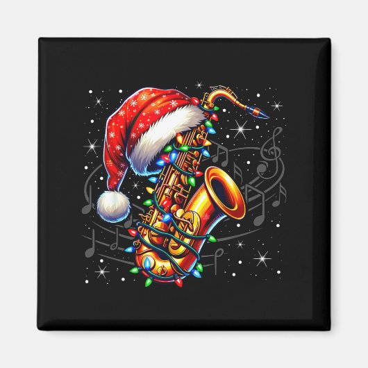 Music Notes Treble Clef Christmas Saxophone Jazz M Magneet (Voorkant)