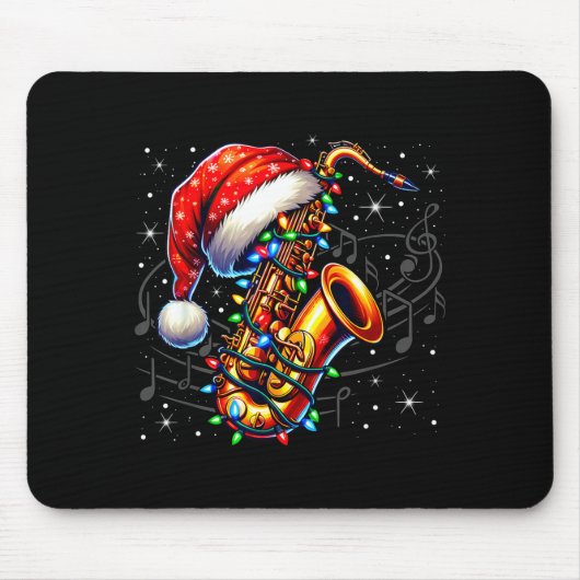Music Notes Treble Clef Christmas Saxophone Jazz M Muismat (Voorkant)