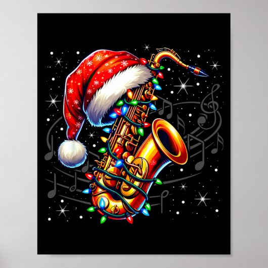 Music Notes Treble Clef Christmas Saxophone Jazz M Poster (Voorkant)