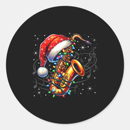 Music Notes Treble Clef Christmas Saxophone Jazz M Ronde Sticker (Voorkant)