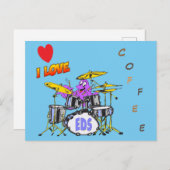 Music Octopus Cartoon Coffee Lover Briefkaart (Voorkant / Achterkant)