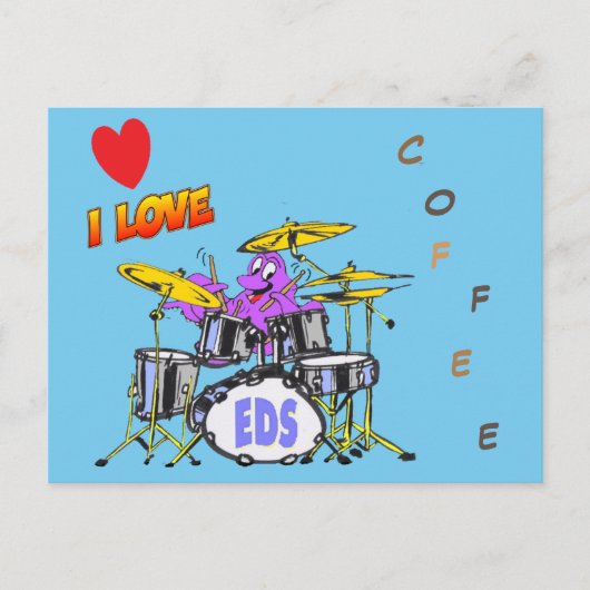 Music Octopus Cartoon Coffee Lover Briefkaart (Voorkant)