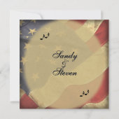 Music on Distressed American Flag Theme Wedding Kaart (Achterkant)