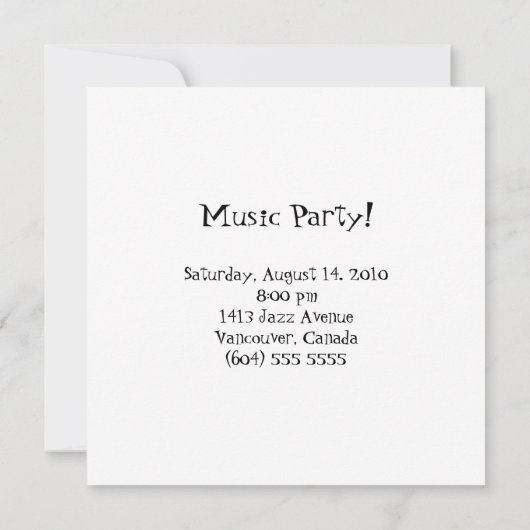 Music Party Saxophone Jazz  uitnodiging (Achterkant)