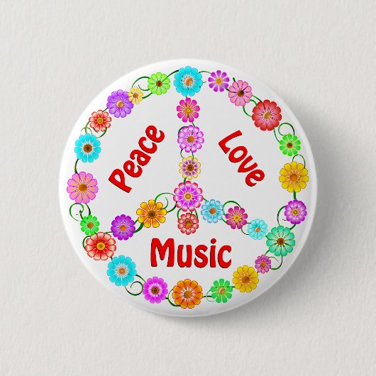 Music Peace Love Ronde Button 5,7 Cm (Voorkant)