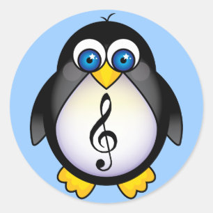 Music Penguin Treble Clef Ronde Sticker