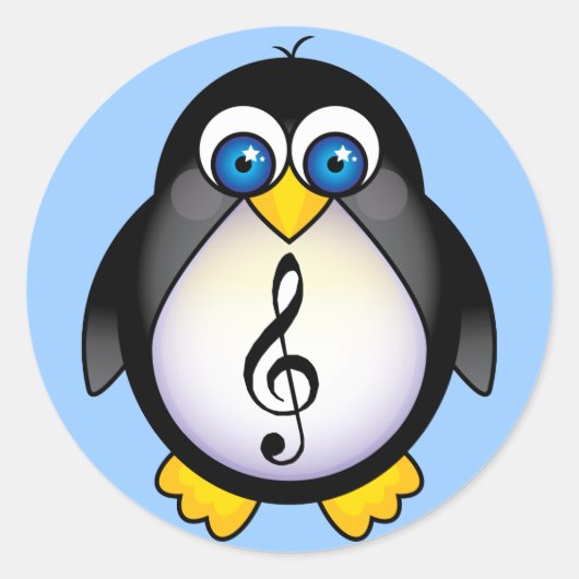 Music Penguin Treble Clef Ronde Sticker (Voorkant)