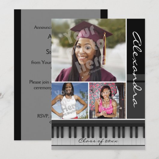 Music Piano Keys, Photo Afstuderen Kaart (Voorkant / Achterkant)