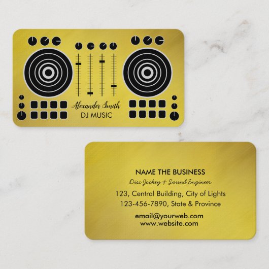 Music Platenspeler Black en Gold DJ Player Visitekaartje (Voorkant / Achterkant)