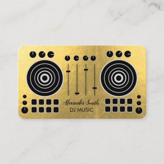 Music Platenspeler Black en Gold White DJ Player Visitekaartje (Voorkant)