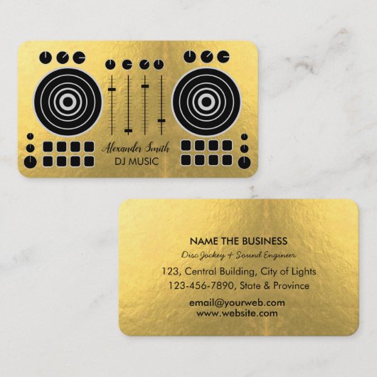 Music Platenspeler Black en Gold White DJ Player Visitekaartje (Voorkant / Achterkant)