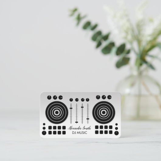 Music Platenspeler Black en Silver White DJ Player Visitekaartje (Staand voorkant)