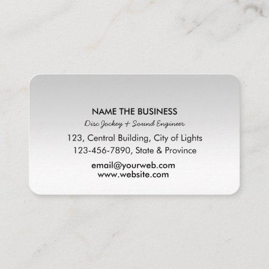 Music Platenspeler Black en Silver White DJ Player Visitekaartje (Achterkant)