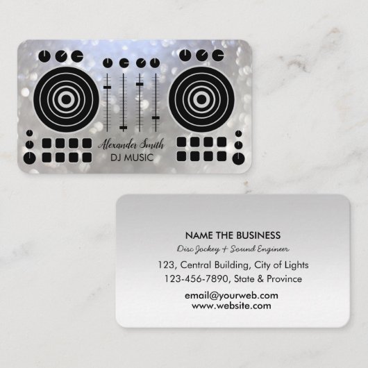 Music Platenspeler Black en Silver White DJ Player Visitekaartje (Voorkant / Achterkant)