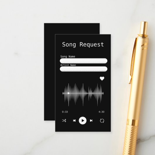 Music Player Black Song Request Card Informatiekaartje (Voorkant / Achterkant in situ)