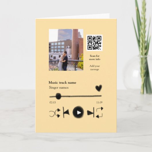 Music player personalized couple love q r code tex kaart (Voorkant)