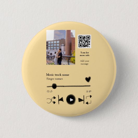Music player personalized couple love q r code tex ronde button 5,7 cm (Voorkant)
