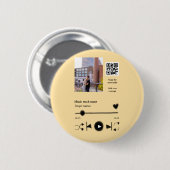 Music player personalized couple love q r code tex ronde button 5,7 cm (Voorkant /achterkant)
