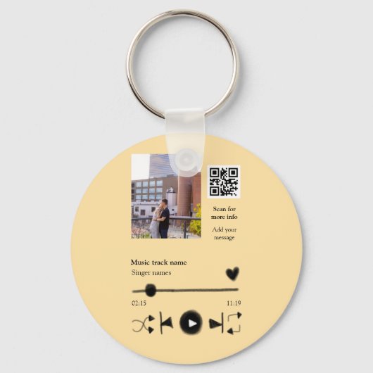 Music player personalized couple love q r code tex sleutelhanger (Voorkant)
