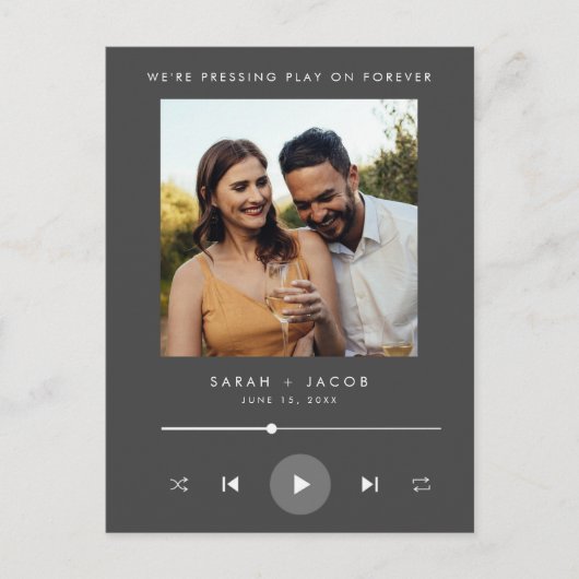 Music Player Photo Wedding Sla de datum op Aankondigingskaart (Voorkant)