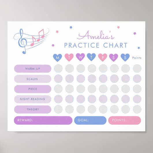 Music Praktijk Beloningsgrafiek Treble Clef Pink Poster (Voorkant)